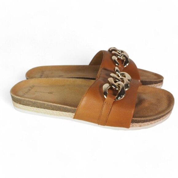 Frankie4 Quinn Chain Detail Slide Sandals Tan / Gold 2384 Women's 8.5 - Picture 4 of 10
